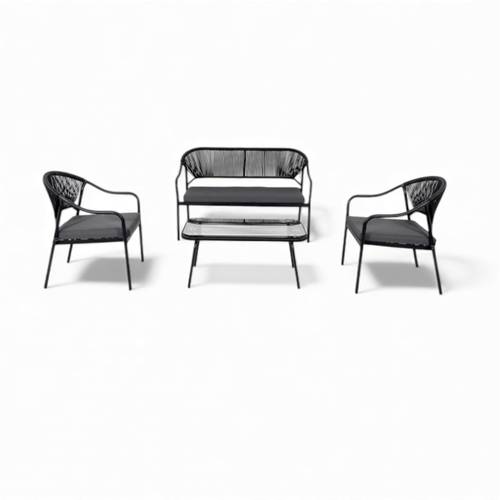 Durable Woven Rattan/Rope Outdoor Seating Set (Black)