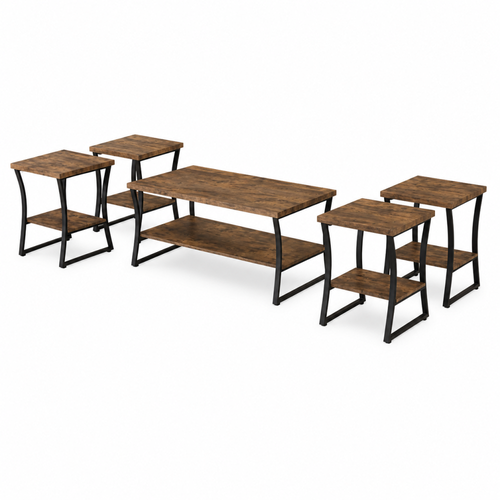 طقم طاولات شاي 5 قطع خشب MDF بني وأسود 60×120×45 سم