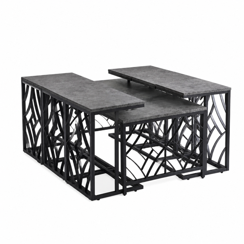 طقم طاولات شاي 7 قطع خشب MDF رمادي وأسود 70×130×45 سم تصميم أنيق
