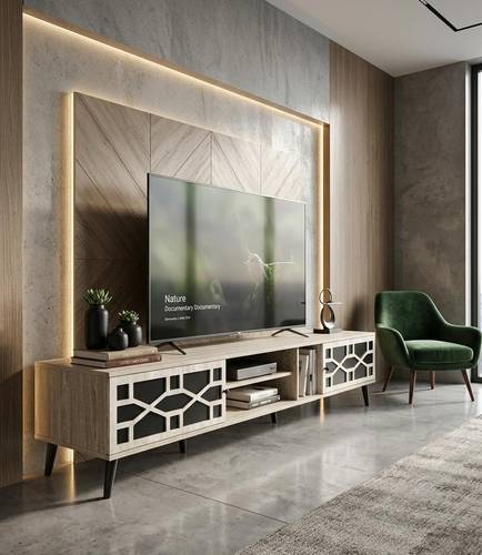 طاولة تلفزيون مودرن بيج بنقش هندسي-بعدة مقاسات
