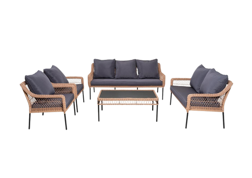 Woven Rattan Outdoor Seating Set with Dark Cushions