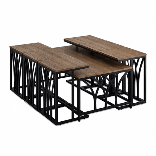 طقم طاولات شاي 7 قطع خشب MDF أسود 70×130×45 سم تصميم راقي