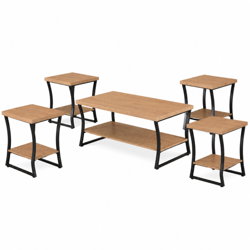 طقم طاولات شاي 5 قطع خشب MDF بني وأسود 60×120×48 سم تصميم مودرن