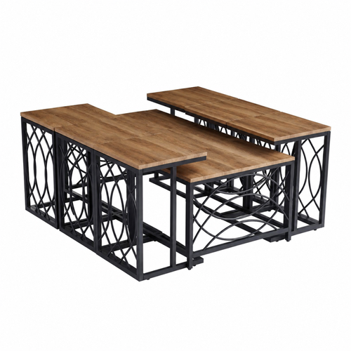 طقم طاولات شاي 7 قطع خشب MDF أسود 70×130×45 سم تصميم فاخر