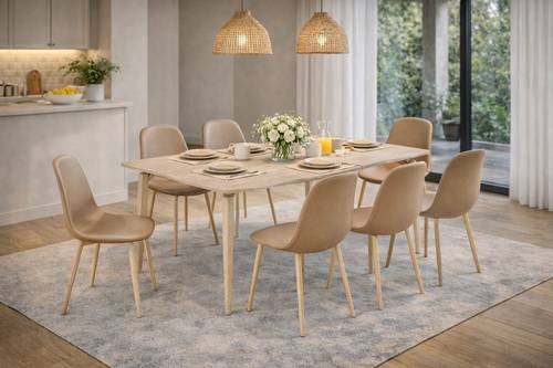 طاولة طعام مودرن خشب بيج مع  كراسي تصميم عصري فاخر-بعدة مقاسات 