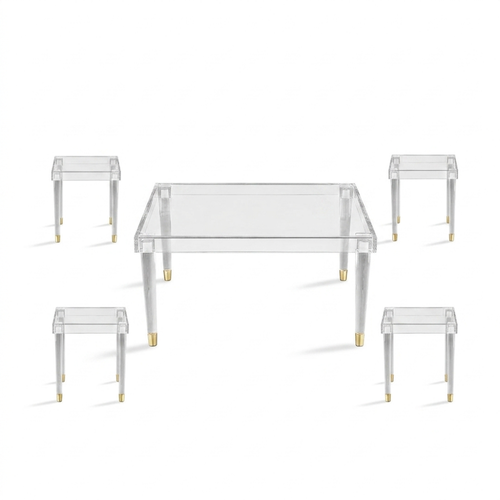 طقم طاولات شاي 5 قطع زجاج ذهبي 90×90×45 سم تصميم عملي