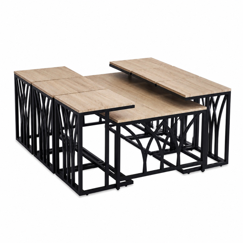 طقم طاولات شاي 7 قطع خشب MDF أسود 70×130×45 سم تصميم مريح