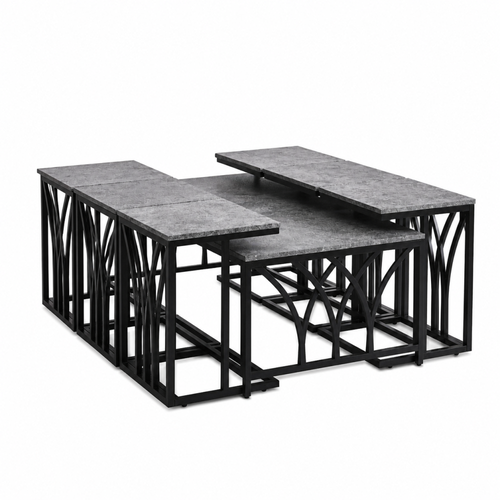طقم طاولات شاي 7 قطع خشب MDF رمادي وأسود 70×130×45 سم تصميم راقي