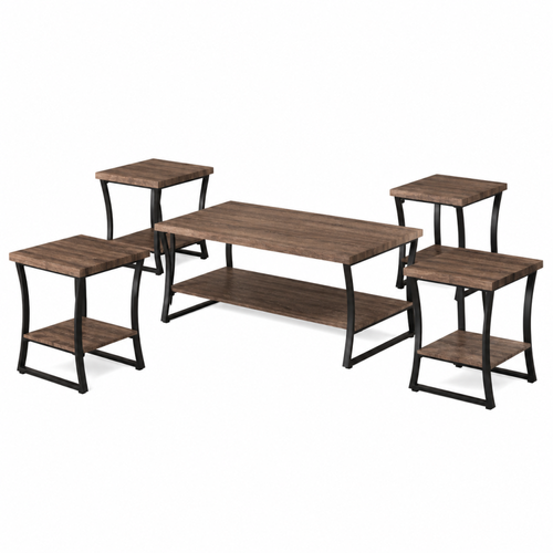 طقم طاولات شاي 5 قطع خشب MDF بني وأسود 60×120×48 سم تصميم راقي