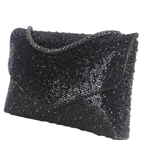 شنطة سهرة نسائية لون أسود فاخرة مرصّعة بالكريستال