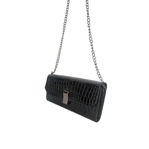شنطة كتف نسائية بتصميم عصري لامع ومميز بنقشة جلد التمساح، مصنوعة بجودة عالية بلون أسود