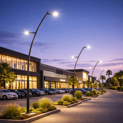 عمود إنارة Orion Pole LED للمواقف والشوارع بتصميم منحني صناعة سعودية 