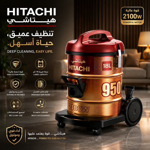 مكنسة هيتاشي برميل قوية 2100 واط ياباني اصلي 