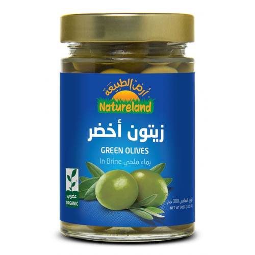 ارض الطبيعه زيتون أخضر بماء ملحي عضوي 300غ