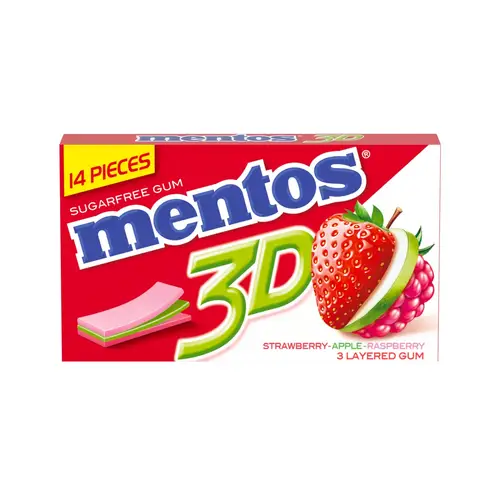 مينتوس 3D علكة بنكهه الفراولة و التفاح و التوت الأحمر 33غ