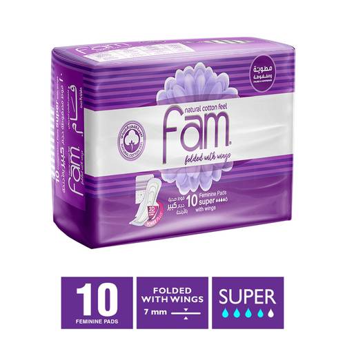 فام فوط صحية نسائية بالأجنحة - حجم كبير - 10 قطع