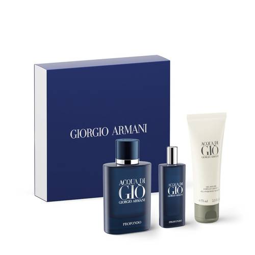 طقم جيورجيو ارماني اكوا دي جيو بروفوندو عطر أودي بيرفيوم ٧٥ مل + عطر بخ ١٥ مل + شامبو الجسم ٧٥ مل  