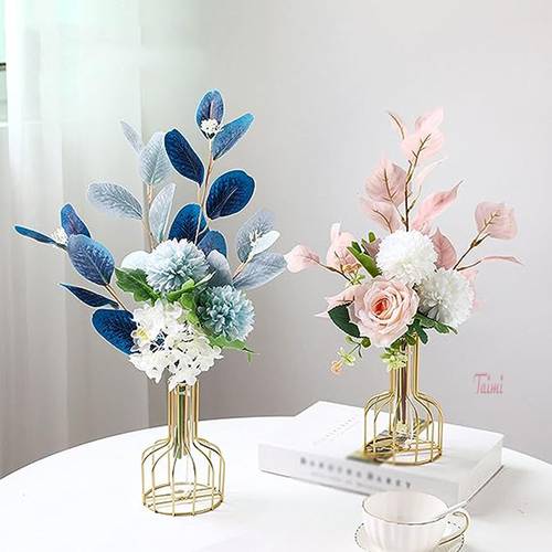 x2Clear glass vase with golden metal stand