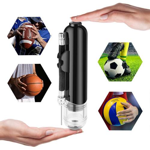 Portable Dual Action Manual Air Pump for Sports, Basketball, Football, Volleyball with 6 Inch Needles and Nozzles - Black