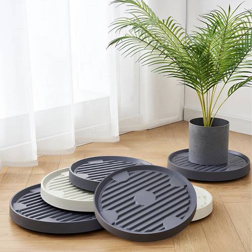 Movable plant stand with hidden wheels and a multi-use plastic water tray for indoor and outdoor gardens in (white and grey) - multiple sizes