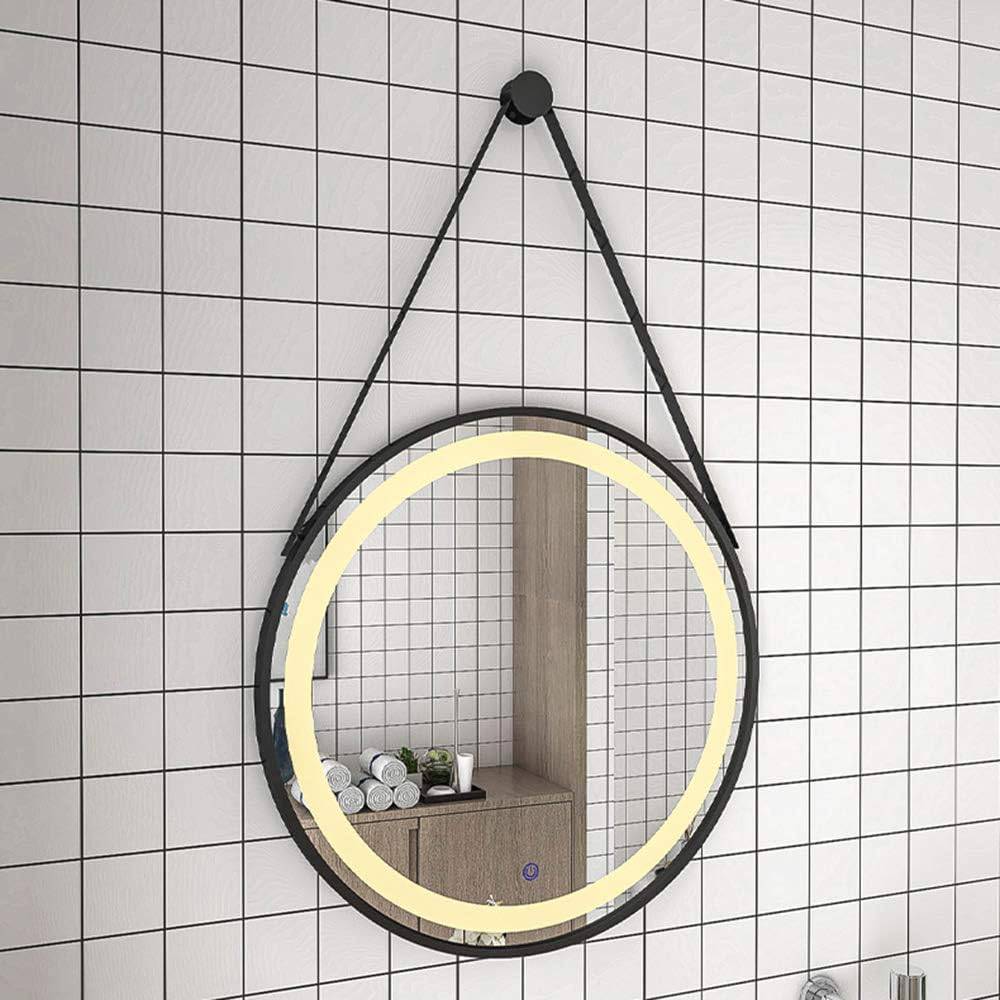 مرآة دائرية LED بإطار أسود أنيق