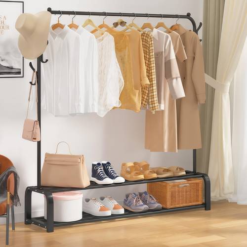 Metal Clothes Rack with Bottom Shoe Rack and Side Hangers - 110x35x146 cm - Multiple Colors
