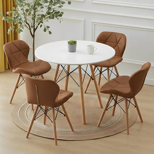 طقم طعام دائرى |طاولة خشبيه 72×80سم بدعامات معدنيه، مع عددة كراسي مبطنه جلديا بتصميم عصرى - متعدد الالوان.