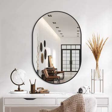 Black Metal Frame Wall Mirror, Modern Design Wall Mounted Makeup Mirror, Bathroom, Bedroom, Dressing Room Mirror - Multi-Size.