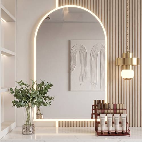 مرآة قوسيه LED للمكياج وغرفة المعيشة والنوم وطاولة الزينة وصالون الشعر- متعددة المقاسات