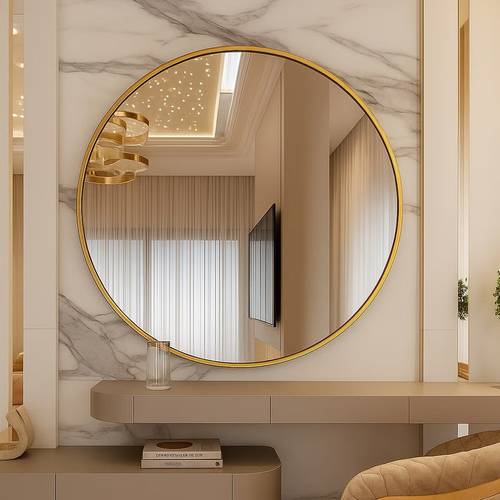Modern Large Decorative Aluminum Frame Round Wall Mirror Hanging Wall Mounted for Living Room Bedroom Bathroom - Gold - Multiple Sizes