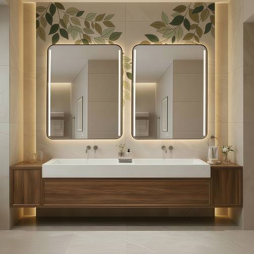 Set of 2 backlit wall mounted bathroom mirrors with rounded edges and touch button lighting control - Modern design mirror adds a great home decor - Multiple sizes.