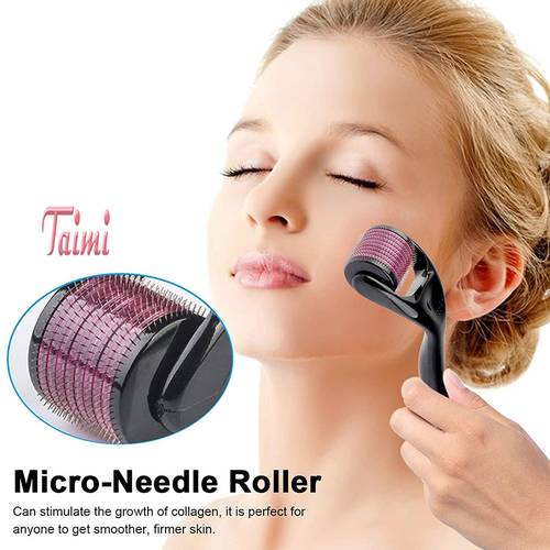 Micro-Needle Roller with 540-Needles for Hair Regrowth and Beard Growth 0.5mm Black/Pink