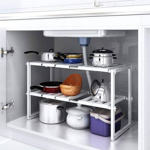 Multifunctional Under Sink Storage Rack Expandable 2 Layer Kitchen Bathroom Office Organizer Storage Rack Size 50-70cm