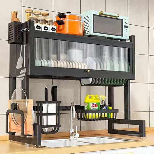 Stainless Steel Dish Drying Rack and Kitchen Sink Drying Cabinet - Black - Multiple Sizes