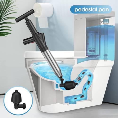 Electric Toilet Plunger Set Drain Clog Remover Electric High Pressure Toilet Plunger for Bathroom, Kitchen, Bathtubs (Blue-Black)