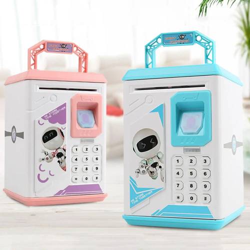 Piggy Bank for Kids, Electronic Bank Toy, Paper Money ATM Machine, with Personal Password and Fingerprint Unlock Coin Bank, Perfect Gifts for Boys Girls (Blue-Pink)