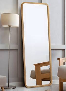 Full length mirror with wooden frame that can be mounted on the wall and comes with a stand to secure it to the floor - Beige - Multiple sizes