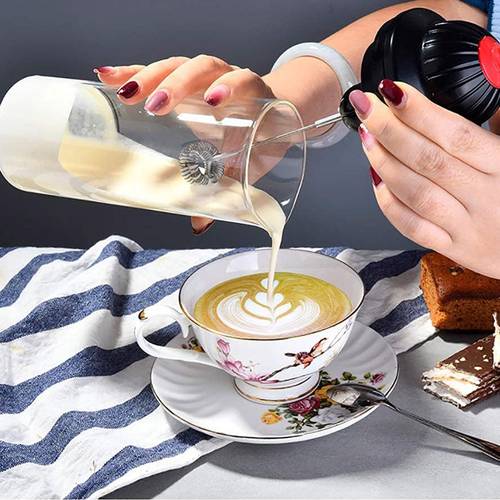 Milk Frother and Coffee Mixer with a 450ml battery operated glass cup