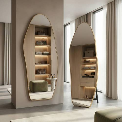 Taimi Full Length Cloud Mirror with Gold Frame for Wall and Floor - Multiple Sizes.