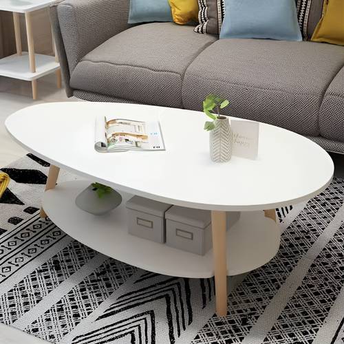 Modern 2 Tier Oval Coffee Table for Living Room Home Office - White - Multiple Sizes