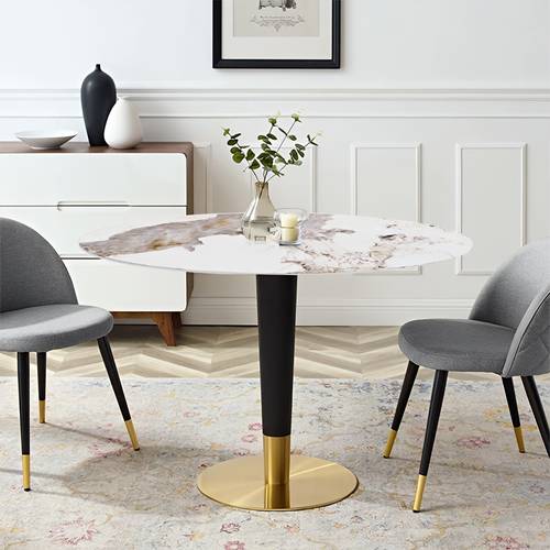 Modern Artificial Marble Round Dining Table - 60x60x75 cm - White Gold