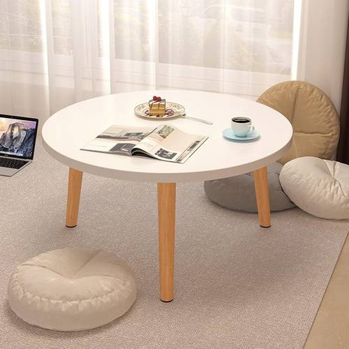 طاولة دائرية منزلية على الطراز الاسكندنافي من الخشب الصلب لغرفة المعيشة والنوم وطاولة طعام وشاي وقهوة وتلفزيون - ابيض - متعددة المقاسات