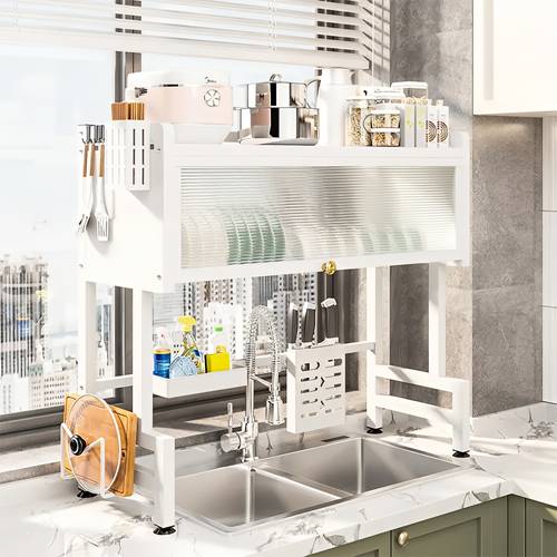 Stainless Steel Dish Drying Rack and Kitchen Sink Drying Cabinet - White - Multiple Sizes