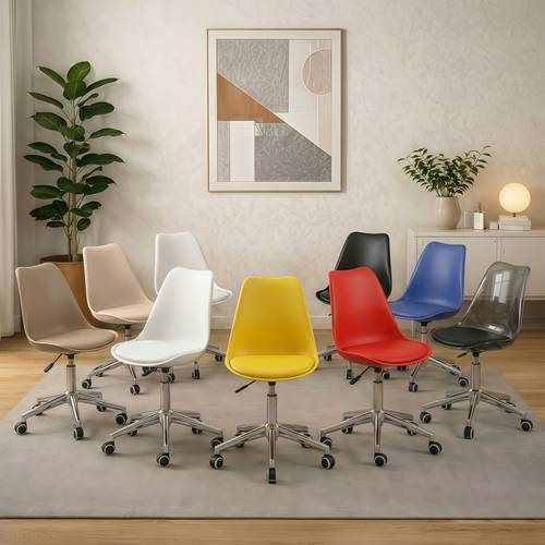 Stylish office chair with adjustable height, steel legs, casters, 360° swivel seat, and leather-padded cushion - multi-colored.