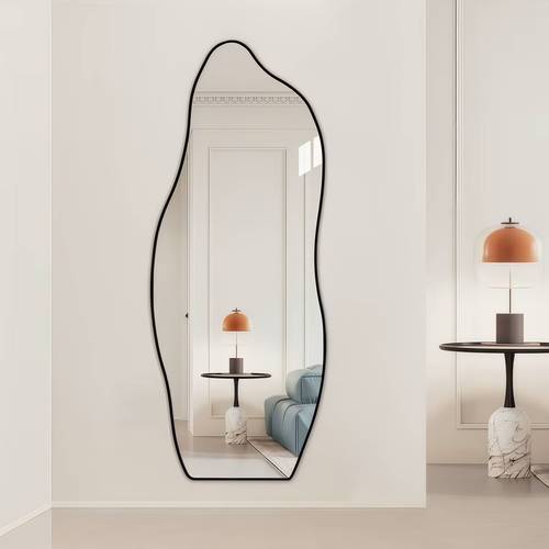 Full Length Wavy Mirror with Black Frame and Shatter Resistant Glass, Full Body Floor Mirror for Living Room, Bedroom, Entryway - Multiple Sizes.