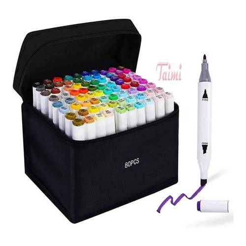 80Colors Dual Tip Permanent Marker Pens with White Marker Pen Carrying Case