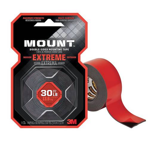 3M Mount Extreme Double Sided Adhesive Tape, Heavy Duty, Weather Resistant - Red.