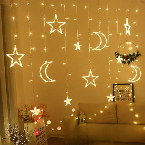Moon and stars decorative string lights