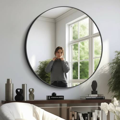 Black metal frame wall mirror, modern design wall-mounted makeup mirror - multiple sizes.