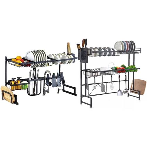 Adjustable Drying Rack for Organizing Kitchen Utensils with Baskets and Cup Holder - Black - Multi Racks